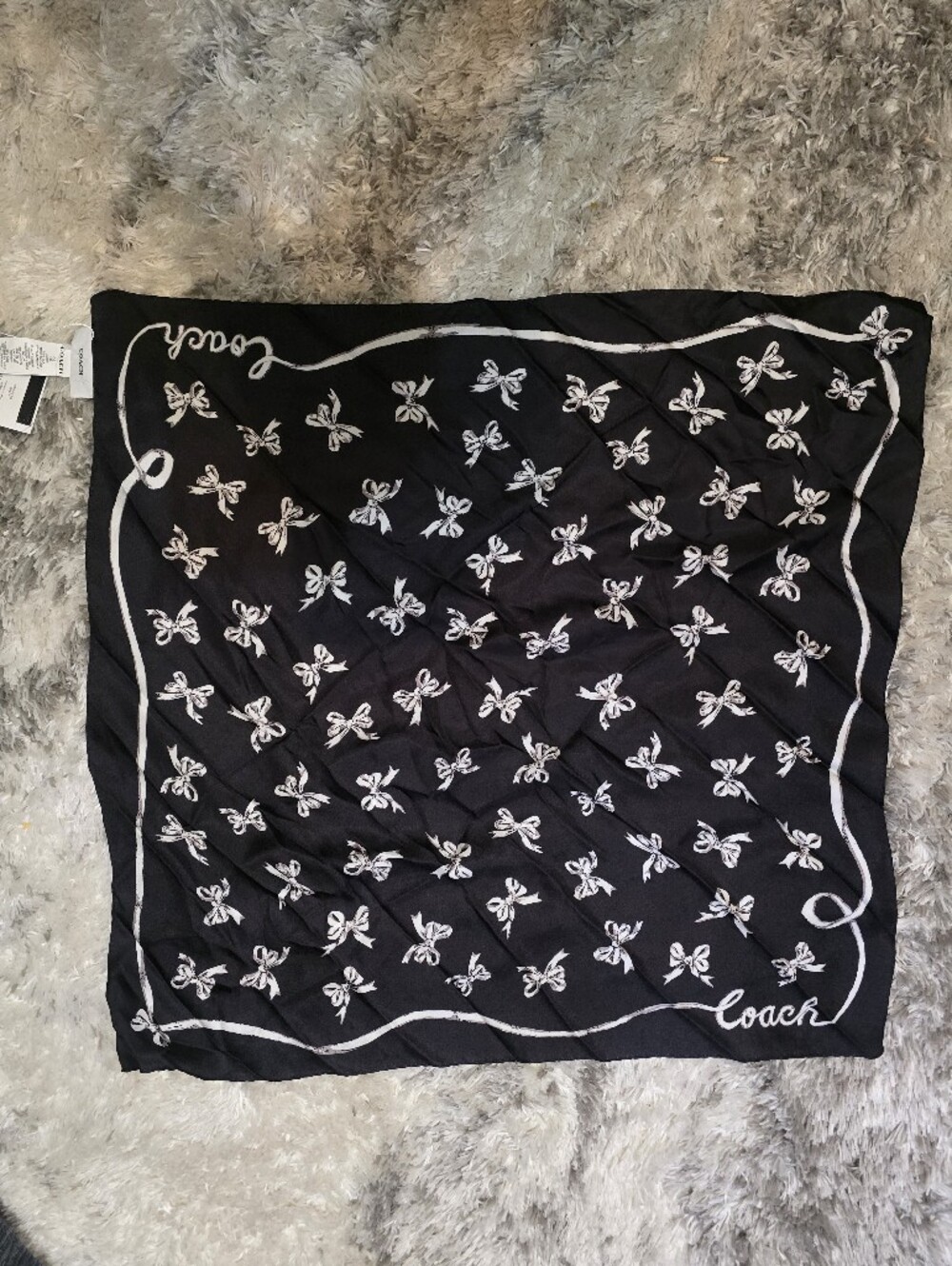 Coach Black and White Bow Motif Silk Scarf